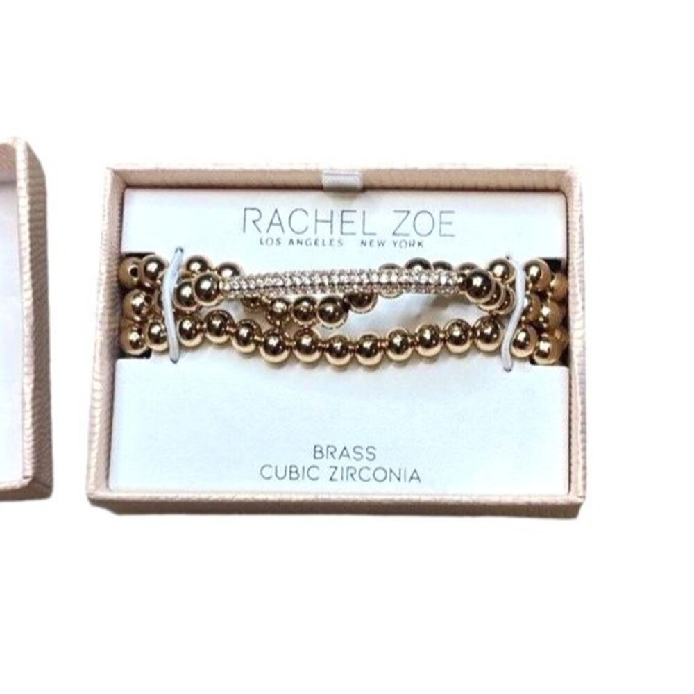 Rachel Zoe Bracelet Brass Cubic Zirconia rose gold tone NWT NIB elastic band